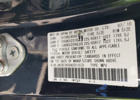 2010 Honda Cr-V Lx from USA, damaged, VIN JHLRE3H39AC011039